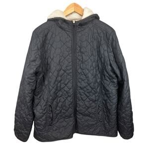 Disney Parks Mickey Mouse Quilted Jacket Puffer Fleece Lined‎ Hooded Black L